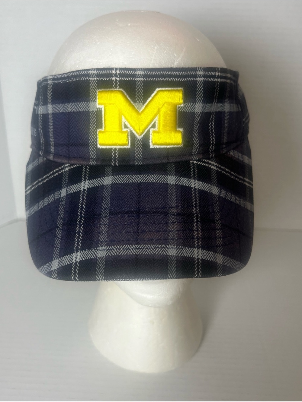 Michigan Wolverines Visor Top of the World Hat Plaid Gray Yellow Block M NCAA